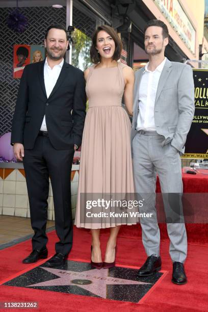 Dan Fogelman, Mandy Moore, and Shane West attend a ceremony honoring Mandy Moore with a star on the Hollywood Walk Of Fame on March 25, 2019 in...