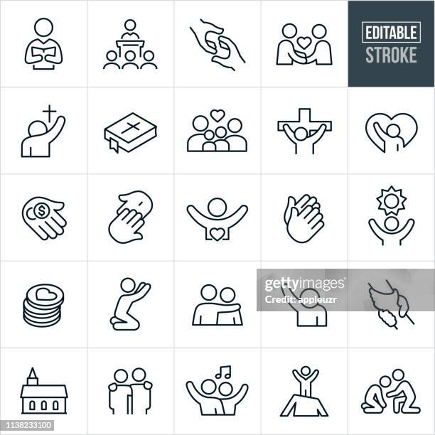 stockillustraties, clipart, cartoons en iconen met christelijke aanbidding dunne lijn iconen-bewerkbare stroke - religieus icoon