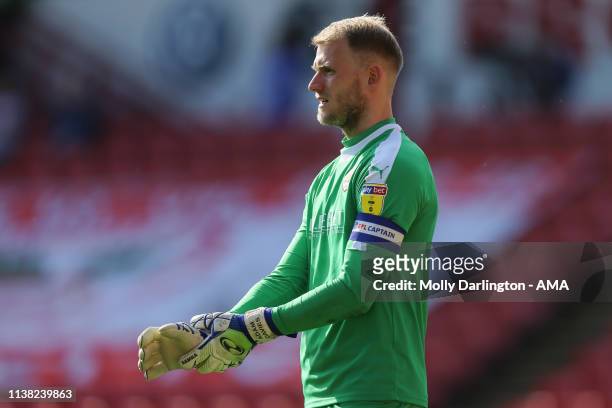 Adam Davies of Barnsley during the Sky Bet League One match between Barnsley and Shrewsbury Town at Oakwell Stadium on April 19, 2019 in Barnsley,...