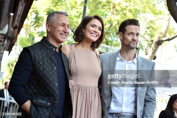 Adam Shankman, Mandy Moore, and Shane West attend the ceremony honoring Mandy Moore with Star on the Hollywood Walk of Fame on March 25, 2019 in...