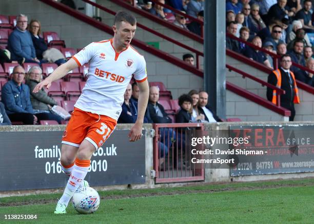 Blackpool's Chris Long in action during the Sky Bet League One match between Scunthorpe United and Blackpool at Glanford Park on April 19, 2019 in...