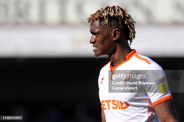 Blackpool's Armand Gnanduillet in action during the Sky Bet League One match between Scunthorpe United and Blackpool at Glanford Park on April 19,...