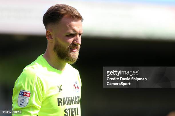 Scunthorpe United's Jack Alnwick in action during the Sky Bet League One match between Scunthorpe United and Blackpool at Glanford Park on April 19,...