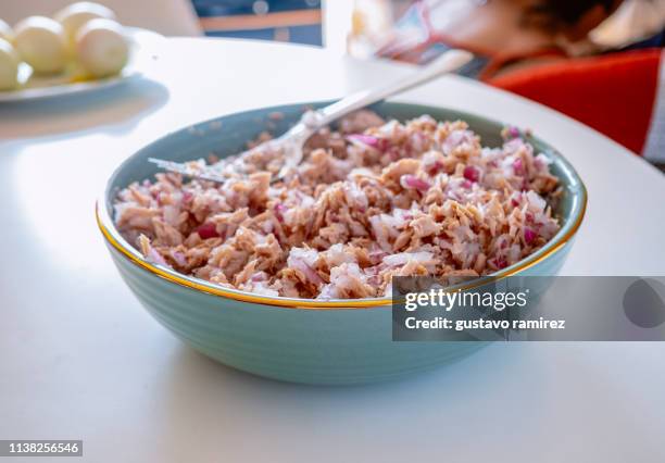 tuna salad with onion - tuna salad stock pictures, royalty-free photos & images