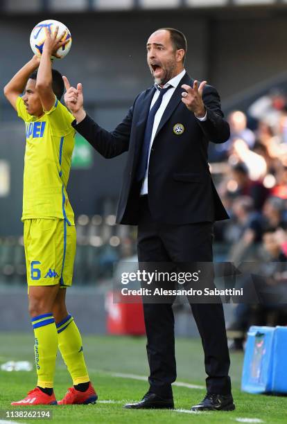 Igor Tudor head coach of Udinese Calcio reacts during the Serie A match between Udinese and US Sassuolo at Stadio Friuli on April 20, 2019 in Udine,...