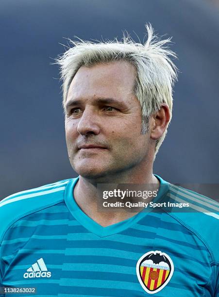 Santiago Canizares of Valencia Legends looks on before the friendly match of the celebrations of the club’s 100 year history between Valencia Legends...