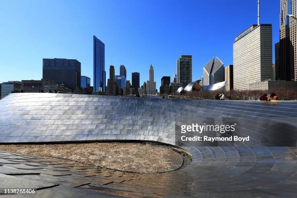Downtown Chicago buildings, photographed from architect Frank Gehry's BP Pedestrian Bridge over Columbus Drive in Chicago, Illinois on March 23,...
