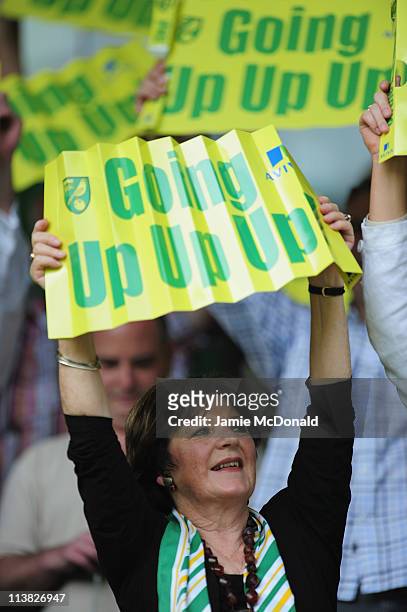 Chairwoman of Norwich City Delia Smith looks on during the npower Championship match between Norwich City and Coventry City at Carrow Road on May 7,...
