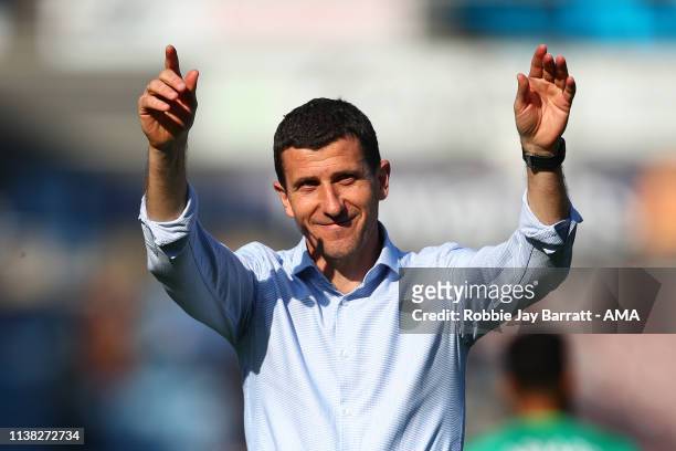 Javi Gracia the head coach / manager of Watford acknowledges the fans at full time during the Premier League match between Huddersfield Town and...