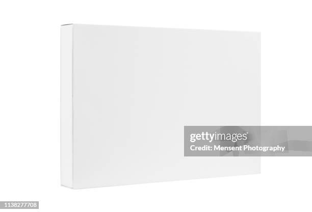 blank white box template isolated over white background - blank packaging stock-fotos und bilder