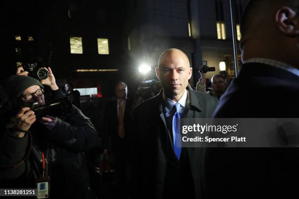 Michael Avenatti, the former lawyer for adult film actress Stormy Daniels, exits a New York court after being arrested for allegedly trying to extort...