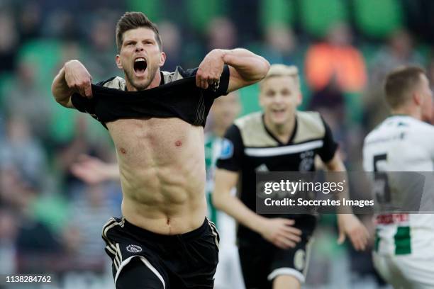 Klaas Jan Huntelaar of Ajax celebrates 0-1 during the Dutch Eredivisie match between FC Groningen v Ajax at the Hitachi Capital Mobility Stadion on...