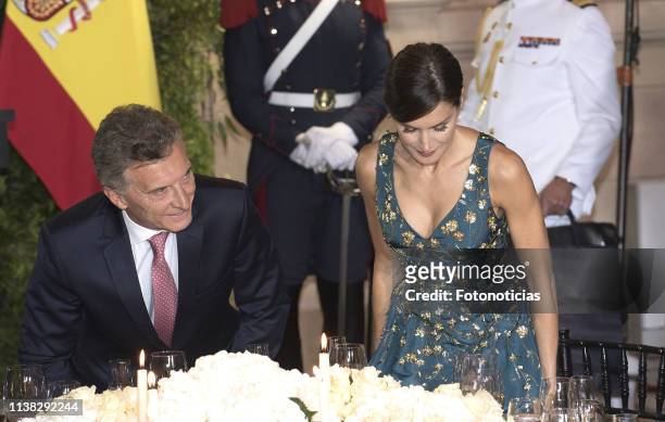 President of Argentina Mauricio Macri and Queen Letizia of Spain attend a State Dinner at the CCK during day one of the official visit of the Spanish...