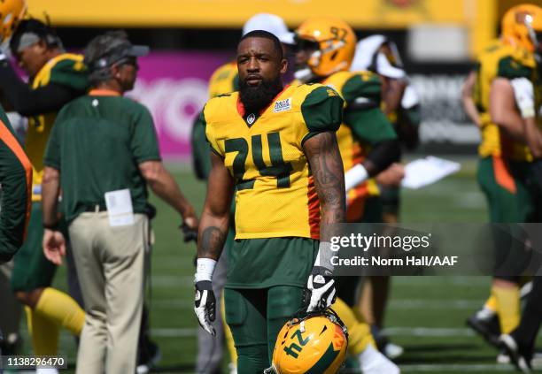 Erick Dargan of the Arizona Hotshots walks the sidelines during a stop in play against the San Diego Fleet during an Alliance of American Football...