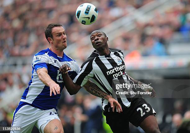 Birmingham player Martin Jiranek battles with Shola Ameobi during the Barclays Premier League game between Newcastle United and Birmingham City at St...