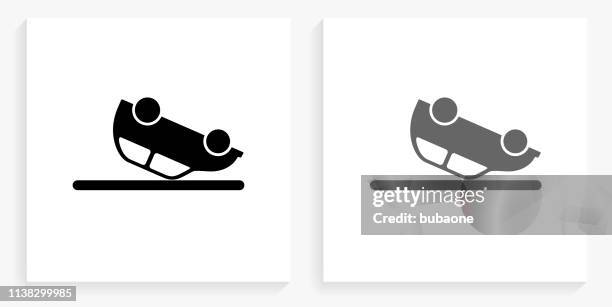 car flipped upside down black and white square icon - flipped car white background stock illustrations