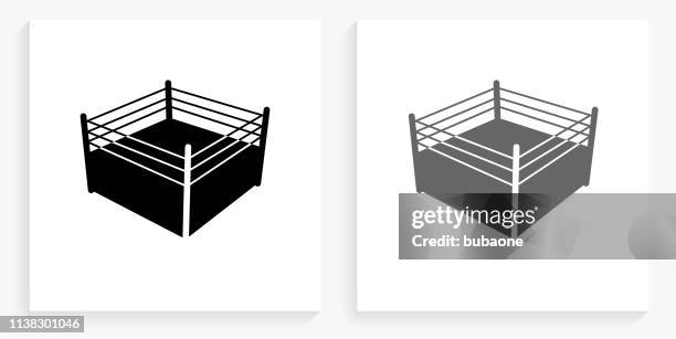 boxing ring black and white square icon - fighting ring stock illustrations
