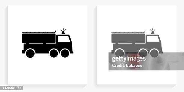 fire truck black and white square icon - fire engine stock illustrations