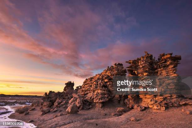 sandstone rock formation at sunset, fantasy canyon, utah - canyon utah stock pictures, royalty-free photos & images