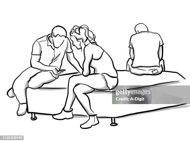 couplesittingcellphone - couple sitting stock illustrations