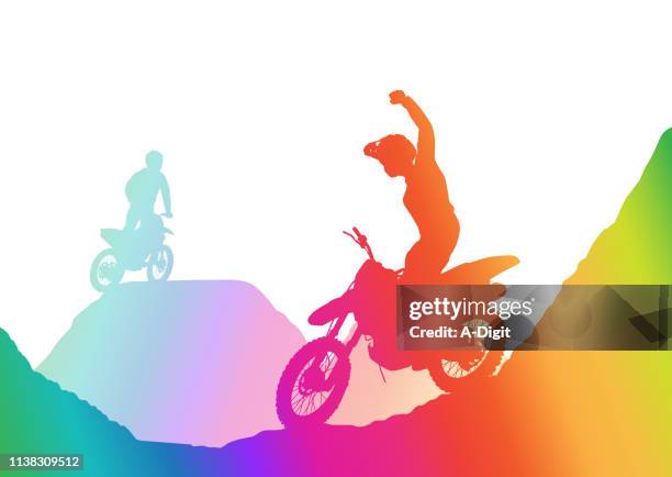 illustrations, cliparts, dessins animés et icônes de accomplissement rainbow - motocross