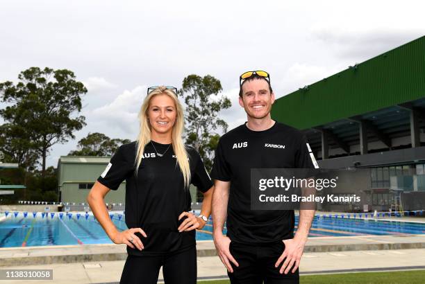 Winter Olympians Danielle Scott and David Morris poses for a photo after the announcement of a world-class winter sport ski jumping facility for...