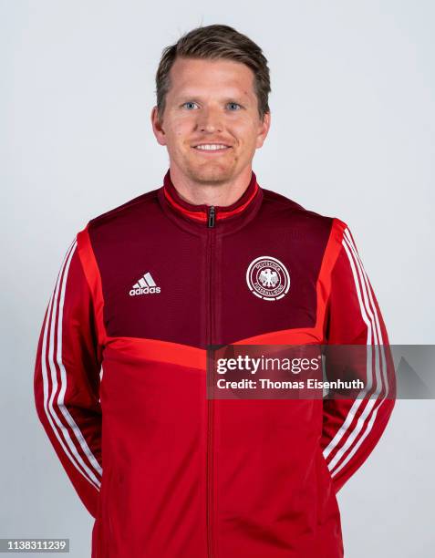 Dennis Bessel of the German Beach Soccer National Team is seen during a Team Presentation at the Ballhaus on April 20, 2019 in Aschersleben, Germany.