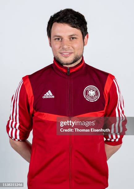 Alexander Otto of the German Beach Soccer National Team is seen during a Team Presentation at the Ballhaus on April 20, 2019 in Aschersleben, Germany.