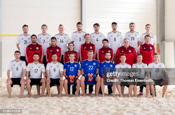 The German Beach Soccer National Team, front line from left to right: Marcel Nowak, Valon Beqiri, Sascha Weirauch, Alexander Voelkl, Marius Ebener,...