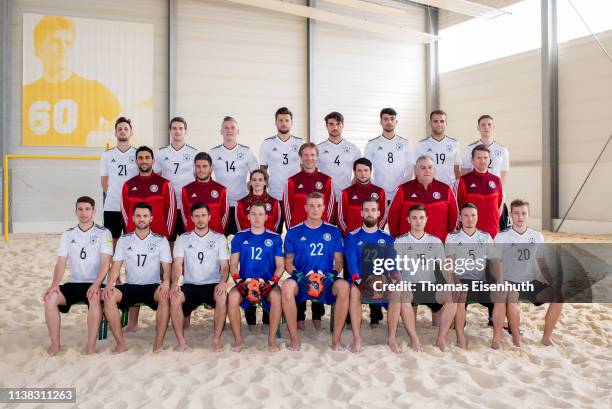 The German Beach Soccer National Team, front line from left to right: Marcel Nowak, Valon Beqiri, Sascha Weirauch, Alexander Voelkl, Marius Ebener,...