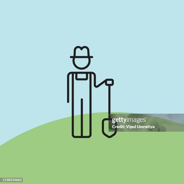 farmer with a shovel. - farmer portrait stock illustrations