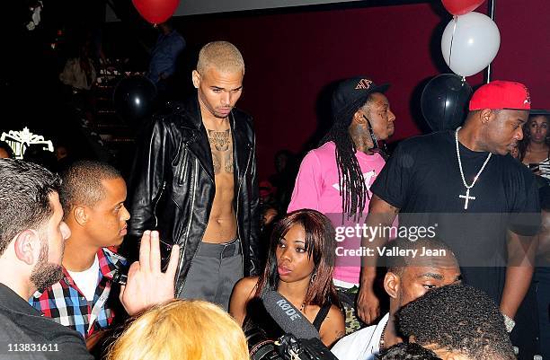 Chris Brown and Lil Wayne attend Chris Brown's 22nd birthday party at Club Play on May 6, 2011 in Miami Beach, Florida.