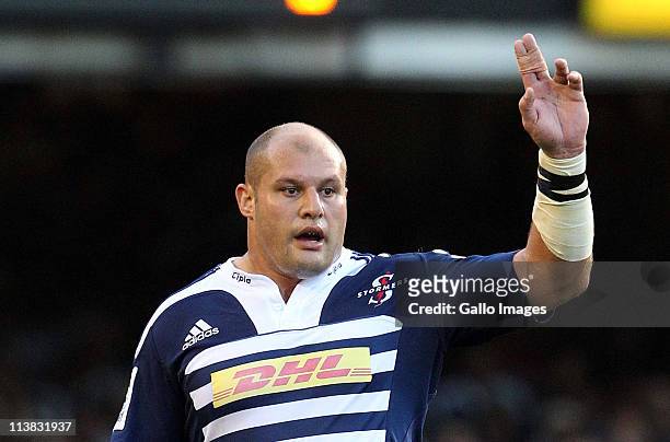 Van der Linde from the Stormers signals during the Vodacom Super Rugby match between DHL Stormers and Canterbury Crusaders from DHL Newlands on May...