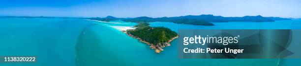 panoramic view of whitehaven beach,whitsundays islands,queensland,australia - list of islands by highest point stock pictures, royalty-free photos & images