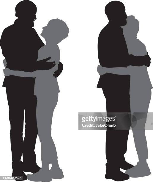 illustrazioni stock, clip art, cartoni animati e icone di tendenza di coppia senior abbracci silhouette - abbracciare una persona
