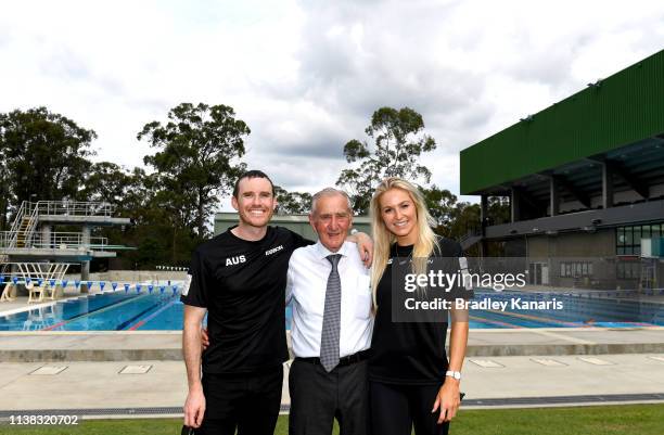 Winter Olympians Danielle Scott and David Morris pose for a photo with OWIA Chair Geoff Henke, after the announcement of a world-class winter sport...