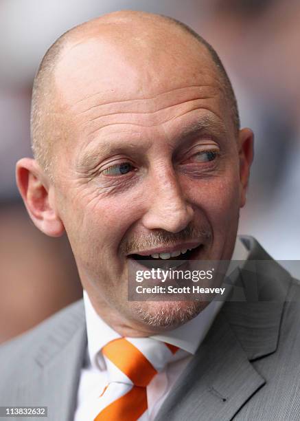 Manager Ian Holloway of Blackpool looks on during the Barclays Premier League match between Tottenham Hotspur and Blackpool at White Hart Lane on May...
