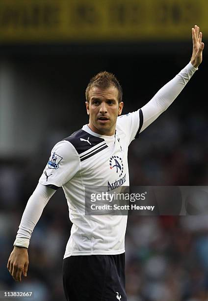 Rafael Van der Vaart of Spurs gestures during the Barclays Premier League match between Tottenham Hotspur and Blackpool at White Hart Lane on May 7,...