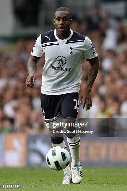 Danny Rose of Spurs on the ball during the Barclays Premier League match between Tottenham Hotspur and Blackpool at White Hart Lane on May 7, 2011 in...