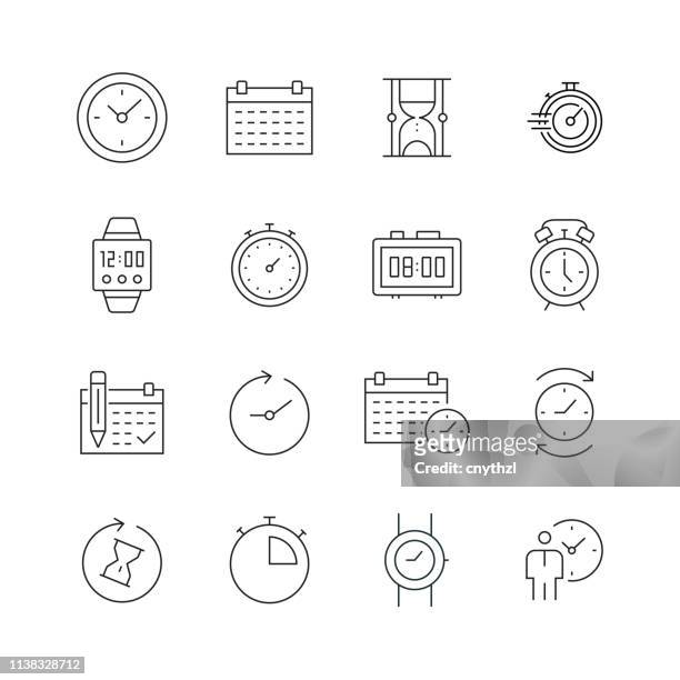 time and schedule - set of thin line vector icons - table numbers stock illustrations