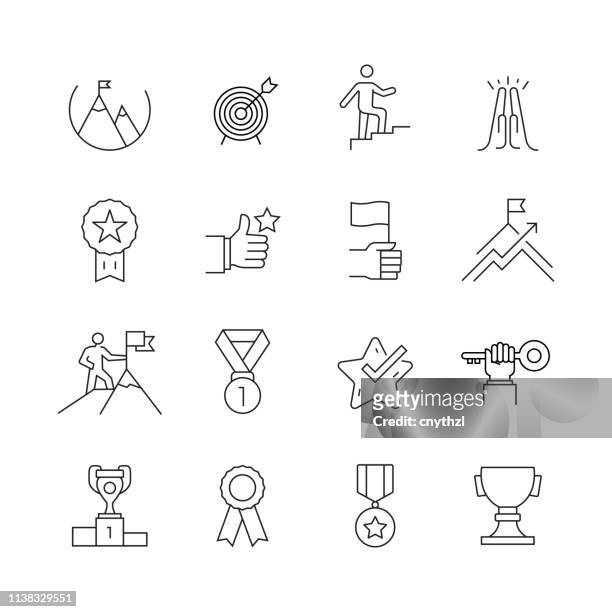 success and achievement - set of thin line vector icons - challenge stock illustrations