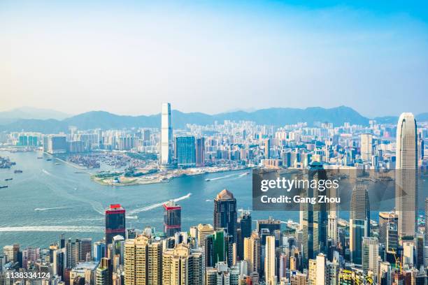 overlooking the whole city from victoria peak - kowloon stock pictures, royalty-free photos & images
