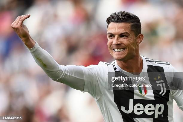 Cristiano Ronaldo of Juventus FC reacts during the Serie A football match between Juventus FC and ACF Fiorentina. Juventus FC won 2-1 over ACF...