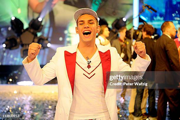 Pietro Lombardi posesafter winning the 'Deutschland Sucht Den Superstar' Finale on May 08, 2011 in Cologne, Germany.