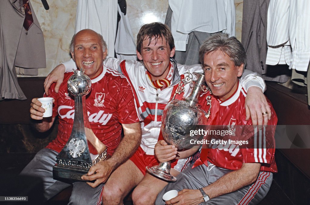 Liverpool Player Manager Kenny Dalglish Ronnie Moran and Roy Evans Celebrate 1990 Division One Championship