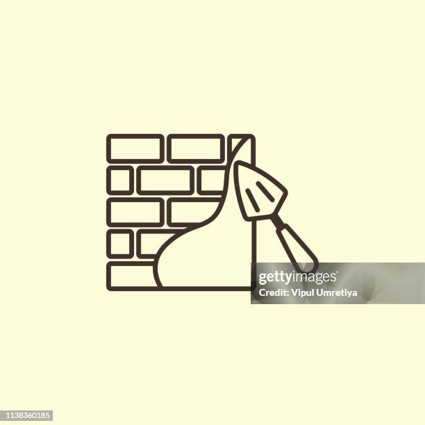 spatula with brickwall line icon - brick wall perspective stock illustrations
