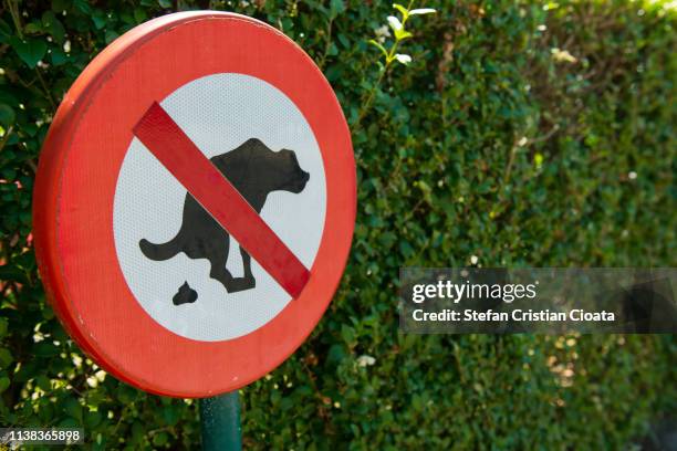 no dog pooping sign in the park. - ontlasting van dieren stockfoto's en -beelden