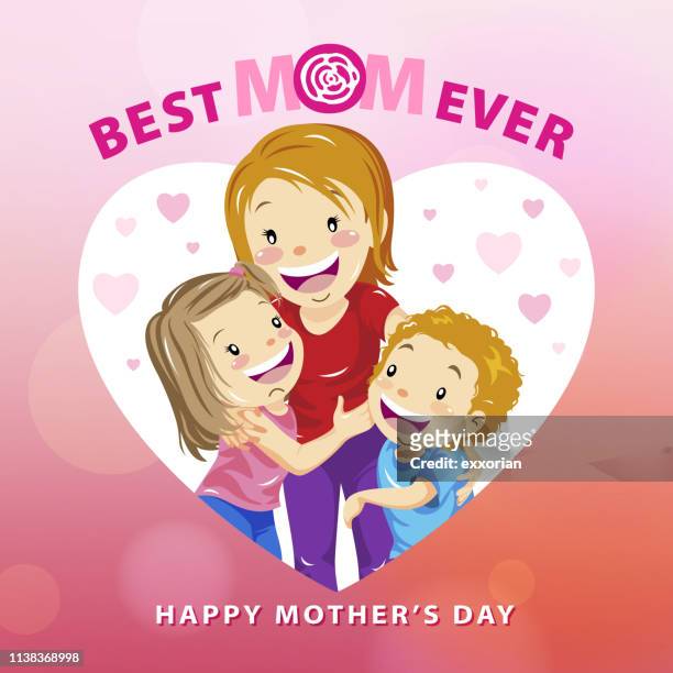 stockillustraties, clipart, cartoons en iconen met knuffels voor moeder - kids hugging mom cartoon