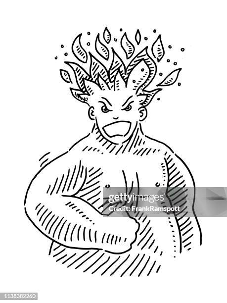 furious man burning head drawing - burning man 2019 stock illustrations