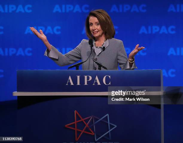 House Speaker Nancy Pelosi speaks at the annual American Israel Public Affairs Committee conference on March 26, 2019 in Washington, DC.